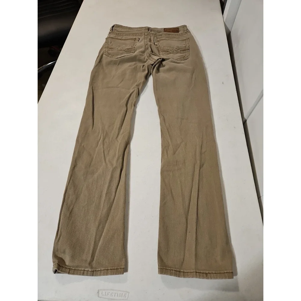 BKE Jake Straight Leg Jeans Mens 29L Brown Denim Stretch Waist Buckle BKE (1787